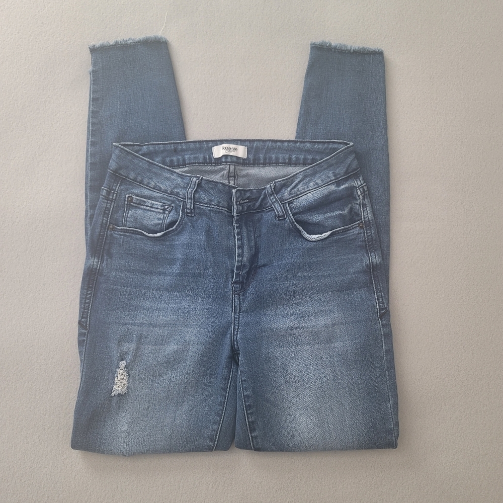 Kensie Jeans Womens Slim Skinny Blue Distressed Medium Wash Mid Rise Denim 2/26
